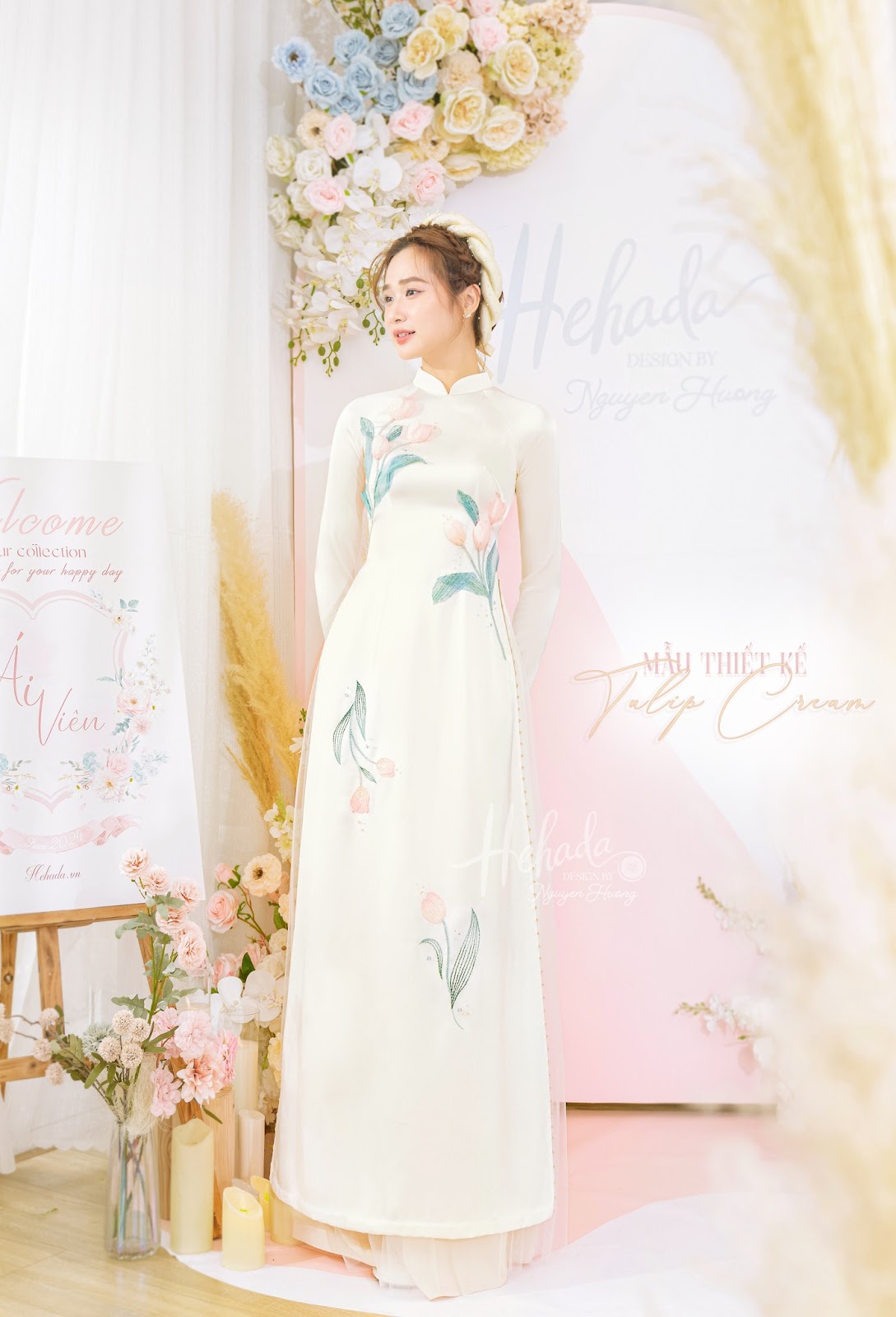 Áo dài cưới Tulip Cream cho cô dâu