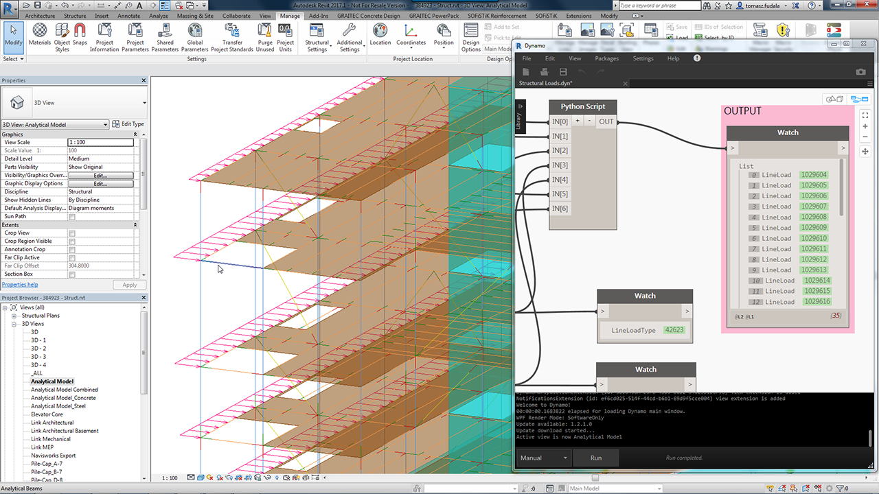 Analysis of structural loads, load combinations and boundary conditions in Revit 