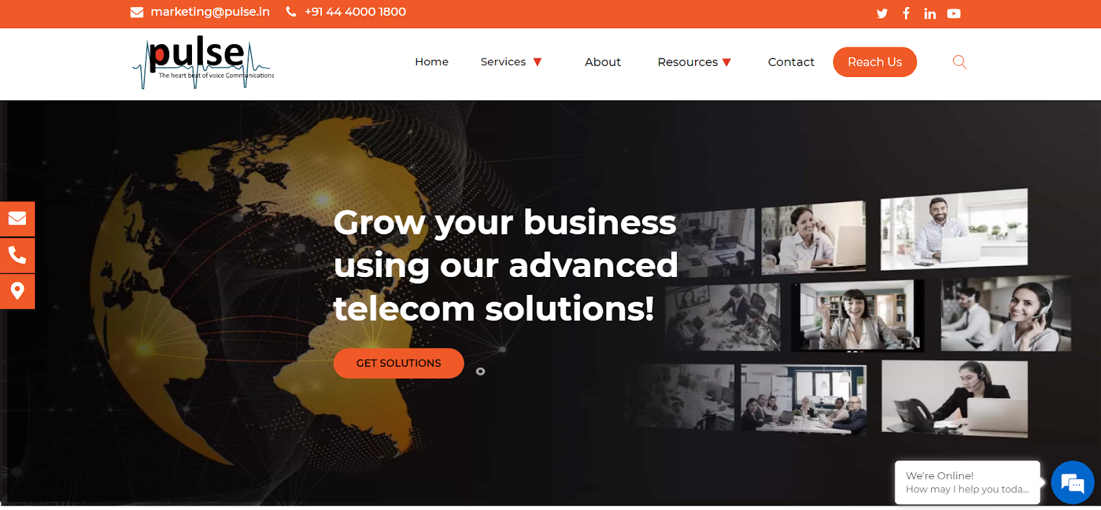 Pulse website snapshot highlighting the services it offers.