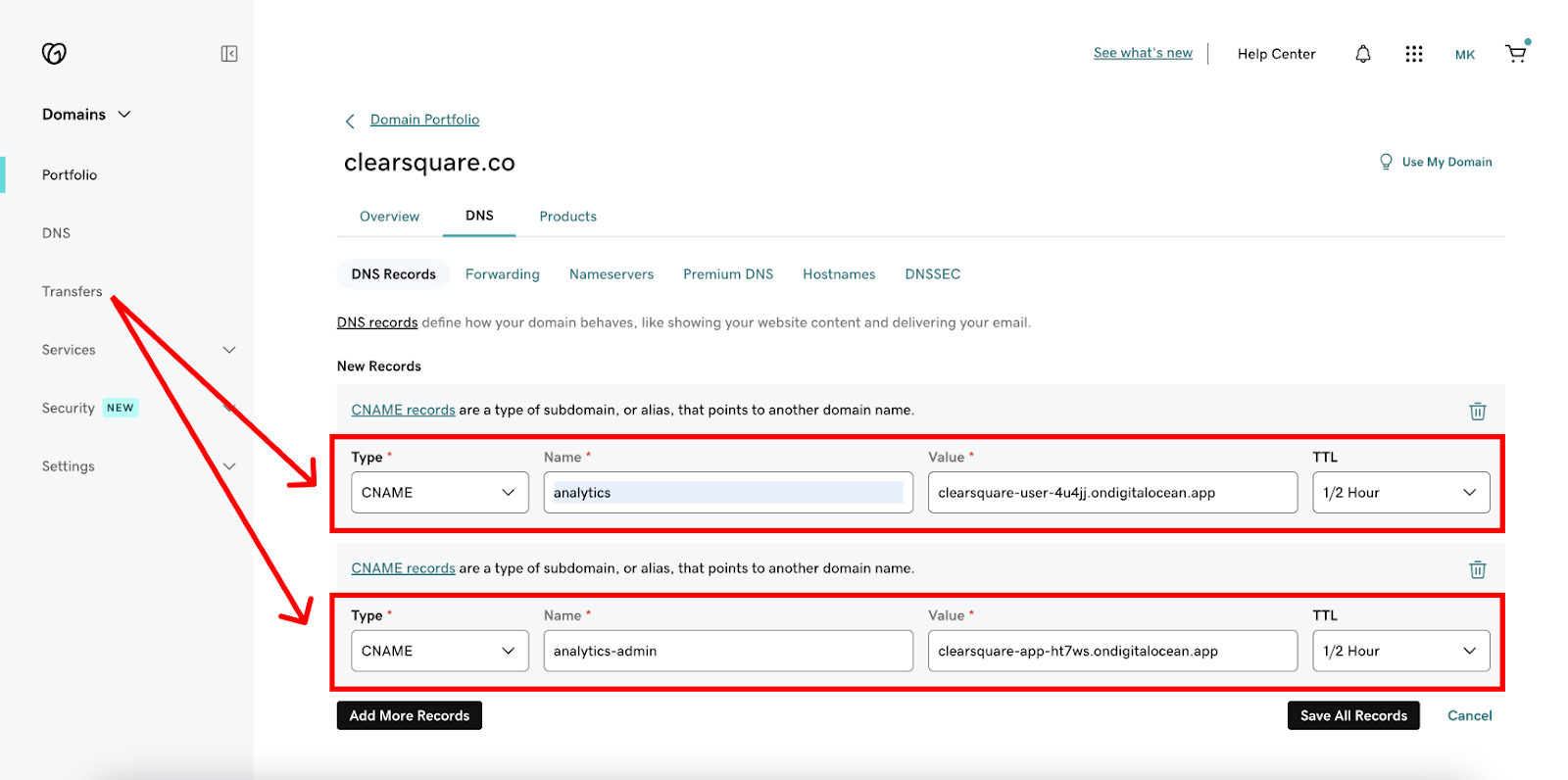 DNS setup using GoDaddy.com