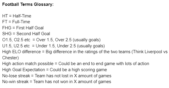 Football Trading Stats Glossary