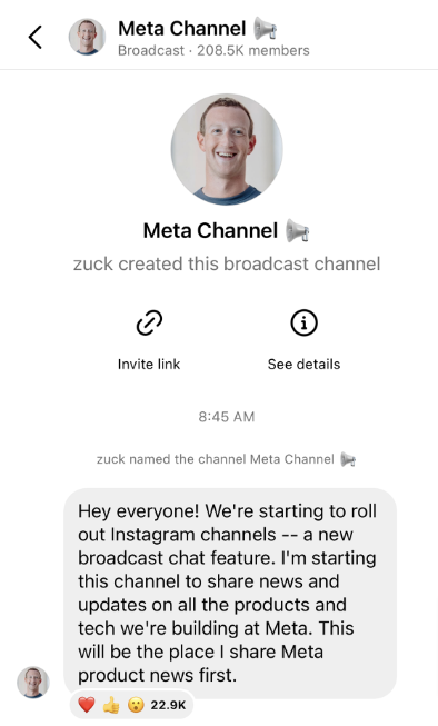 Instagram Broadcast Channels announcement