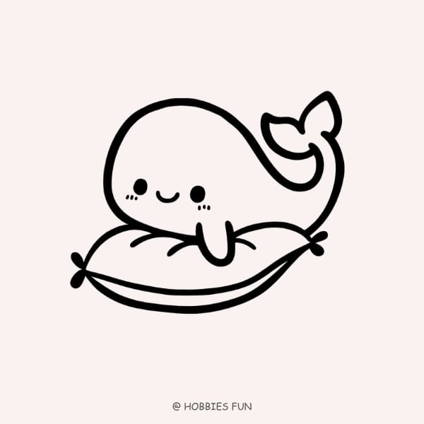 Cute whale drawing, Whale with Pillow