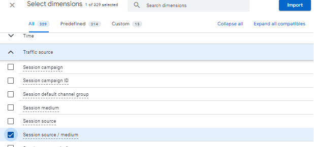 Add Session source/medium dimension to Conversion Report in Exploration in GA4.