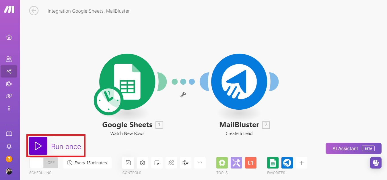 Run once in Google Sheets and MailBluster’s integration process 