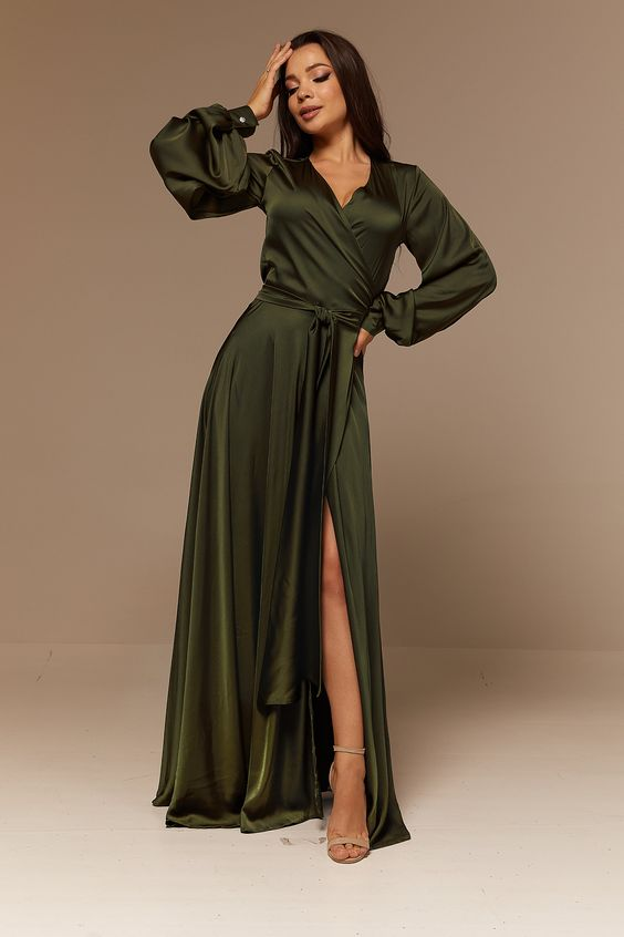 Picture showing a lady rocking a gorgeous Olive  Green dress