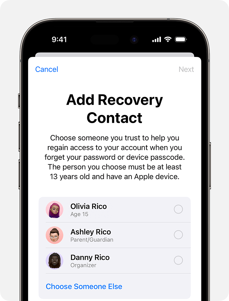 Apple recovery contact