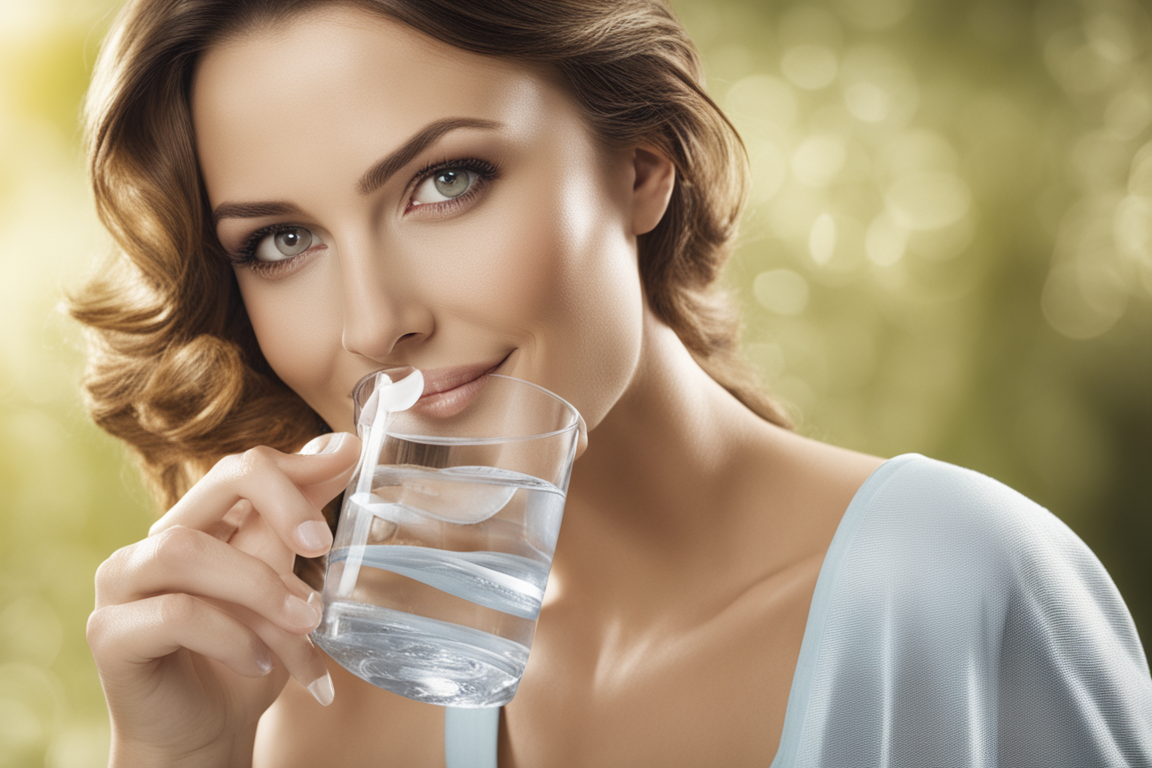 Woman drink water for glowing skin