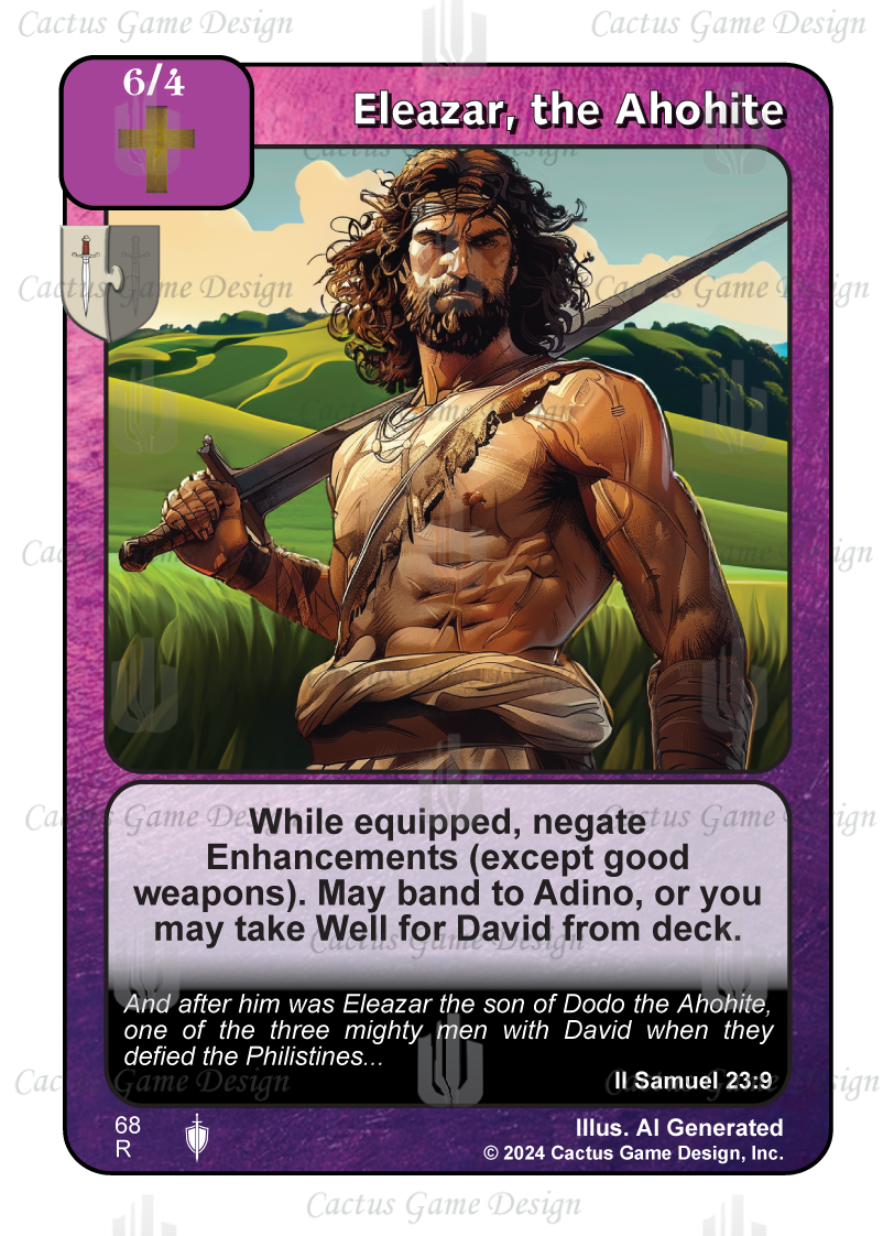A card with a person holding a sword

Description automatically generated