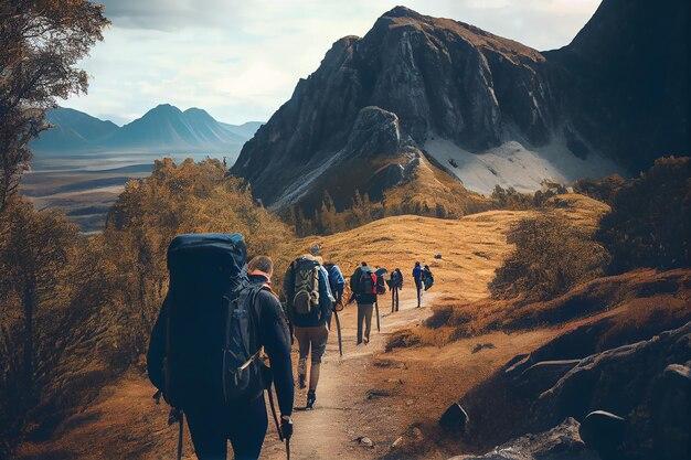Free photo hiking men conquer mountain peak adventure awaits generative ai