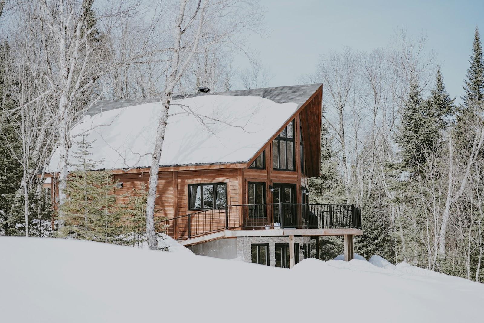 a chalet in the snowy woods