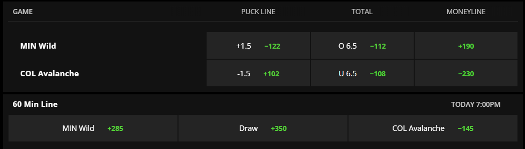 Hockey three-way moneyline