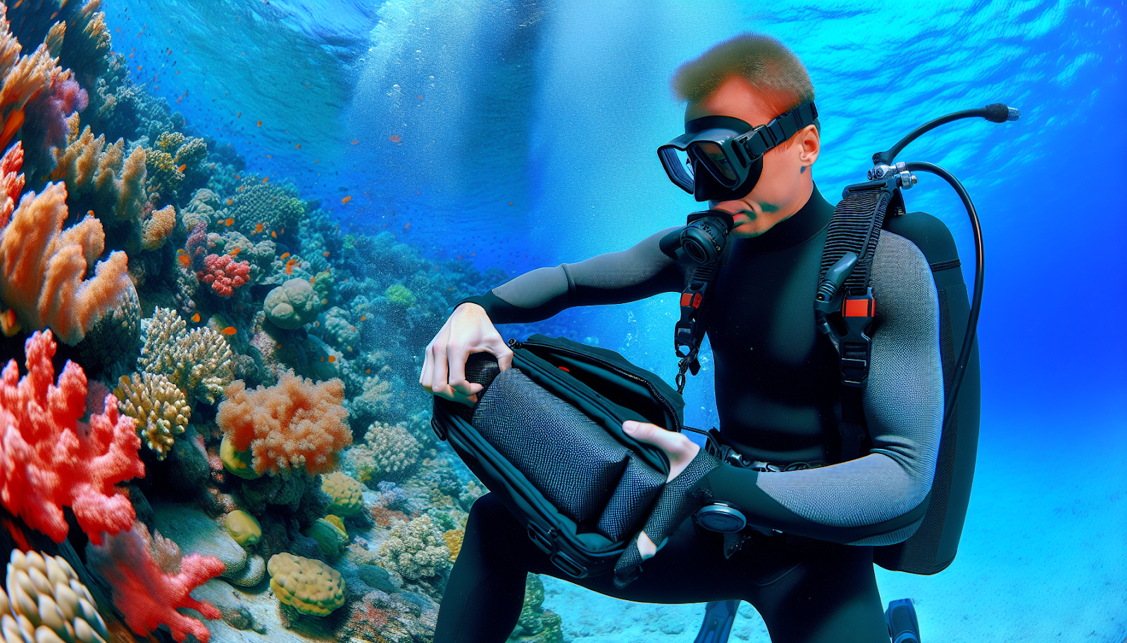 Diver with waterproof compartment accessory