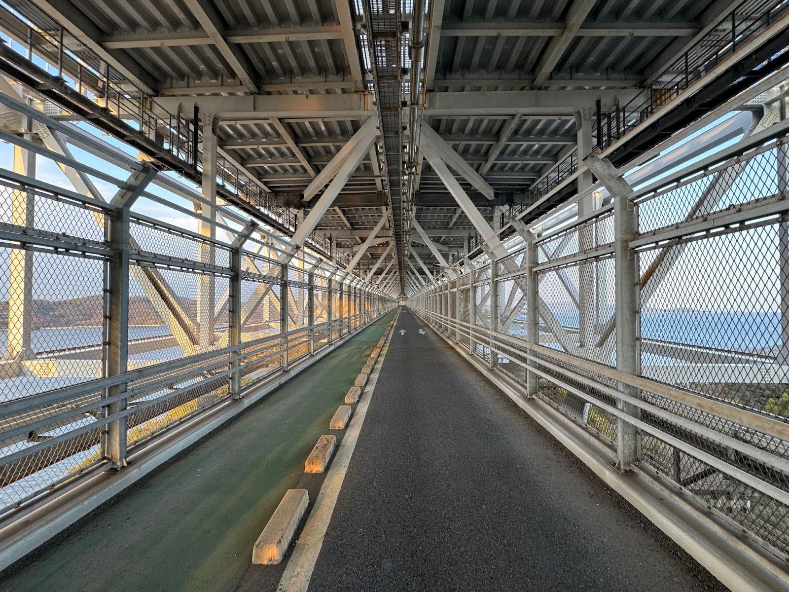 Cyclist only path along a suspension bridge on the Shimanami Kaido connecting Innoshima Island and Mukaishima Island
