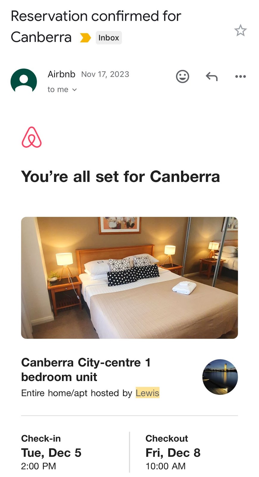 Sample Airbnb booking confirmation