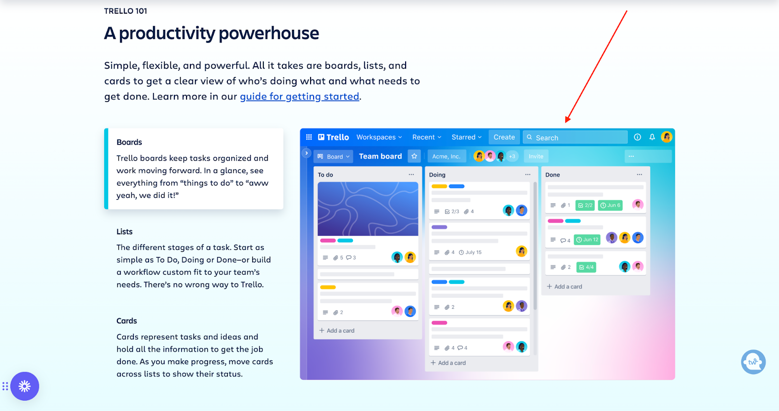 gradients in design example, Trello