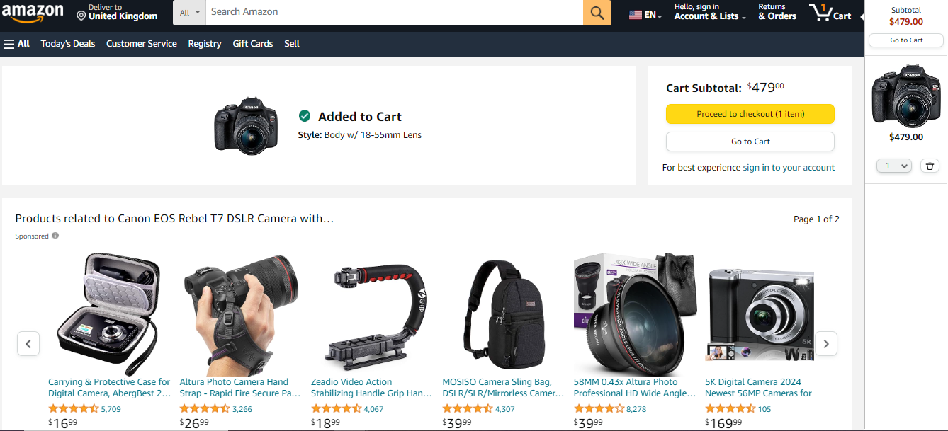 An example of Amazon's order bumps.