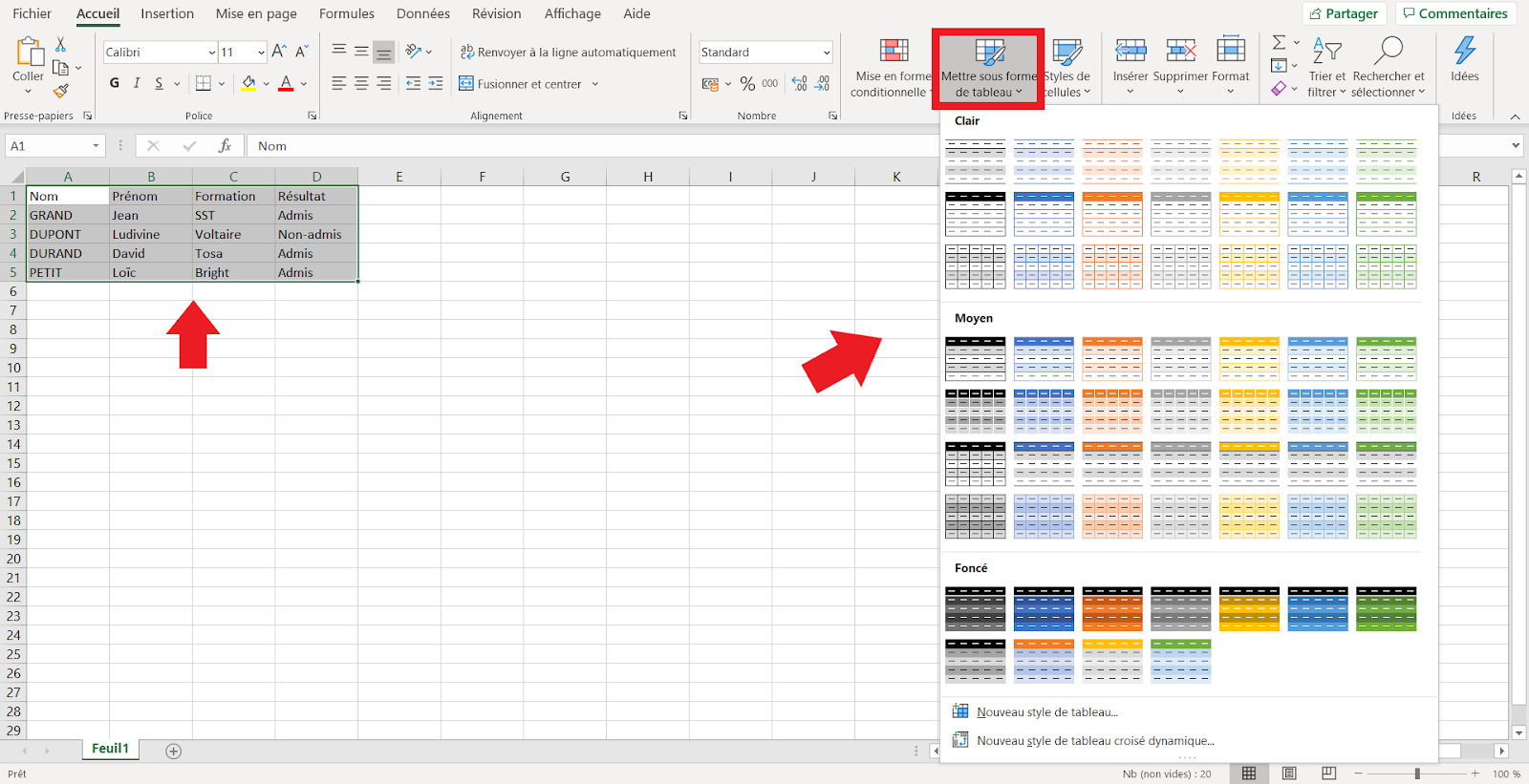 comment faire un tableau sur Excel