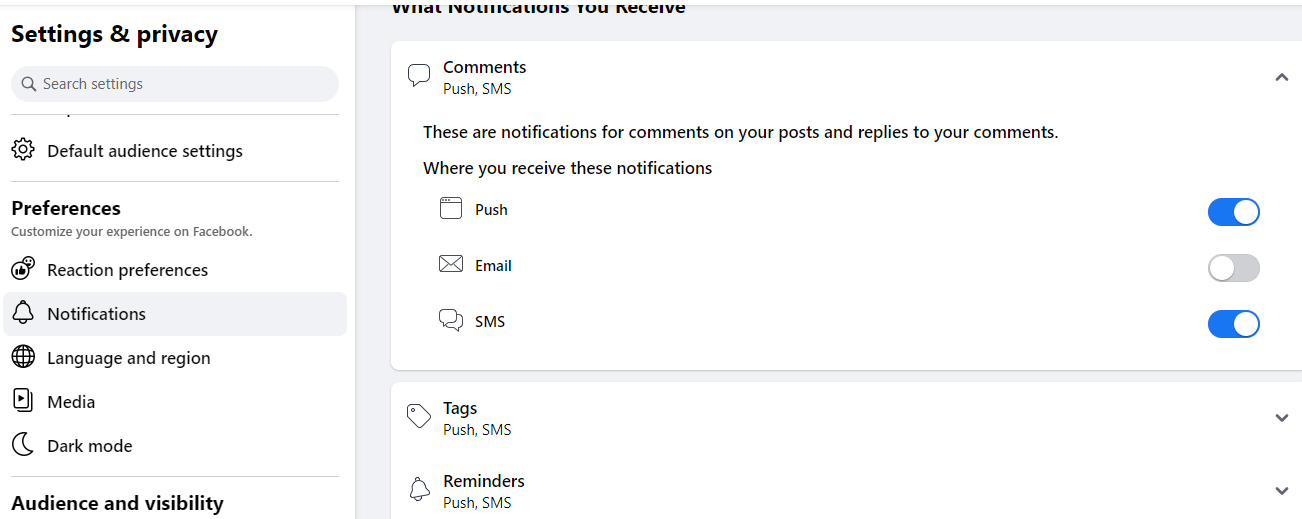 tags notifications settings
