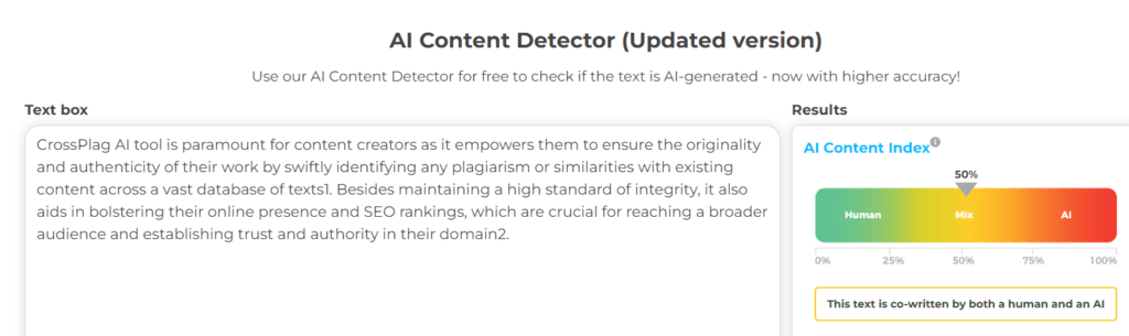 Crossplag Ai | Ai & Plagiarism Detection score