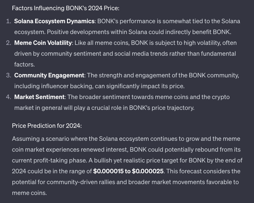 ChatGPT meme coin price predictions: Dogecoin, Bonk, and Sponge - 4