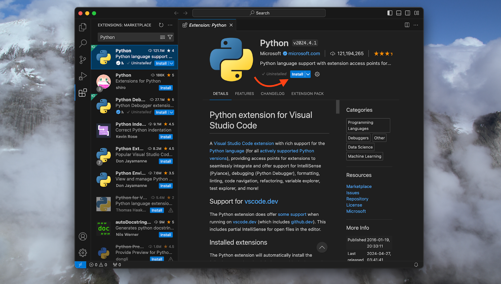 install the python extension