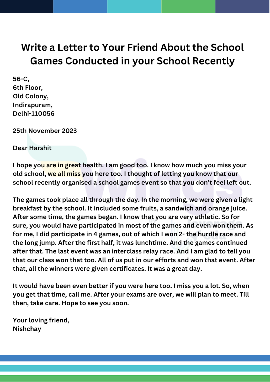 Write a Letter to Your Friend About the School Games Conducted in your School Recently