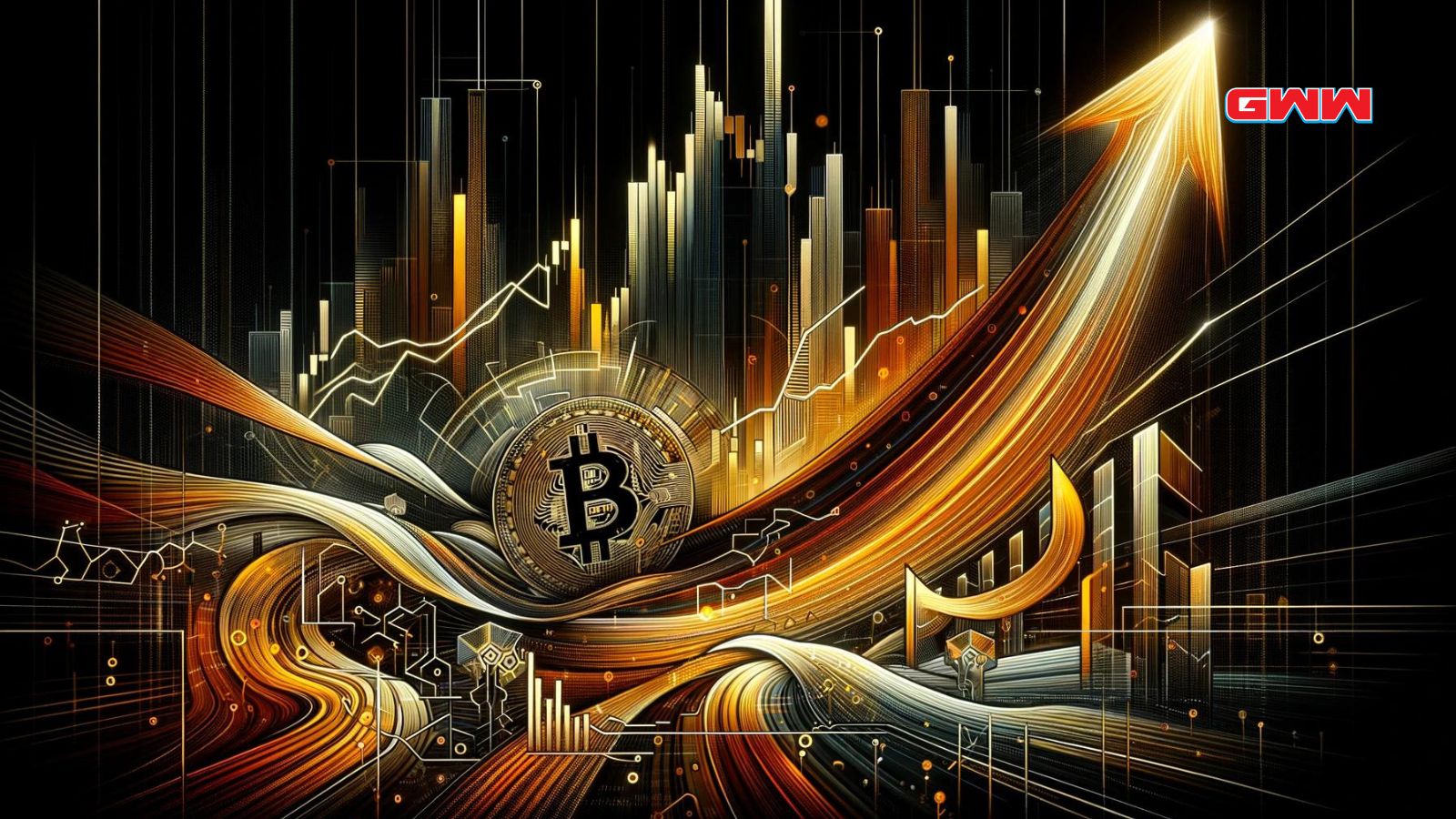 Abstract Bitcoin market dynamics in gold and black