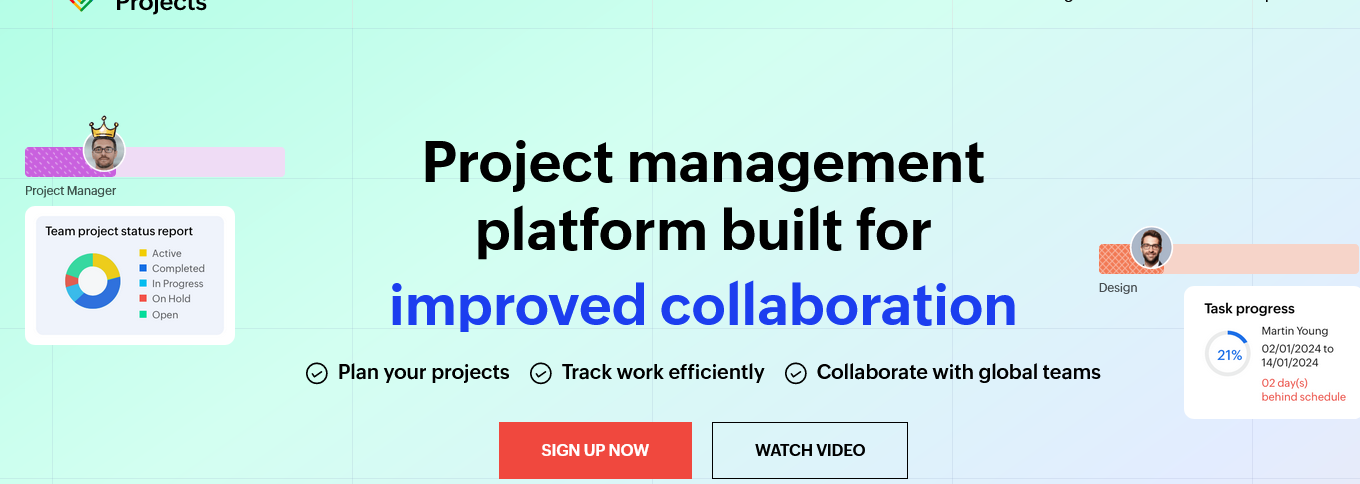 image showing Zoho as free online project management software