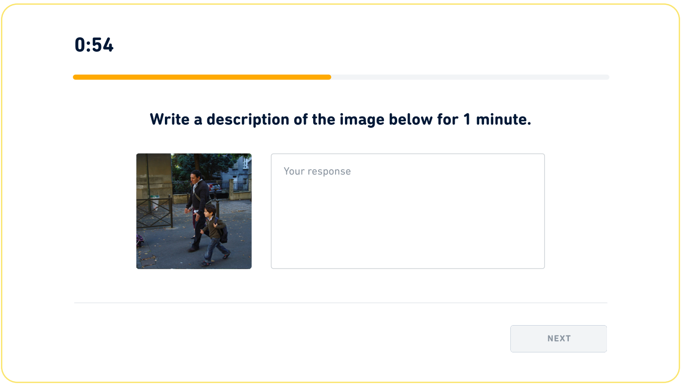 Exemplo de uma questão Write About the Photo no Duolingo English Test