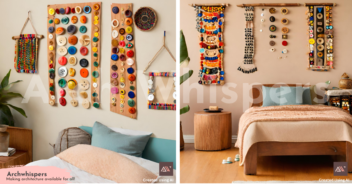An Image of Some DIY Colourful Button Wall Hangings on a Bedroom Wall