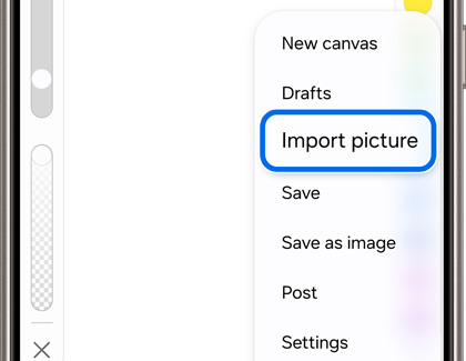 Import picture highlighted in More options menu in the PENUP app