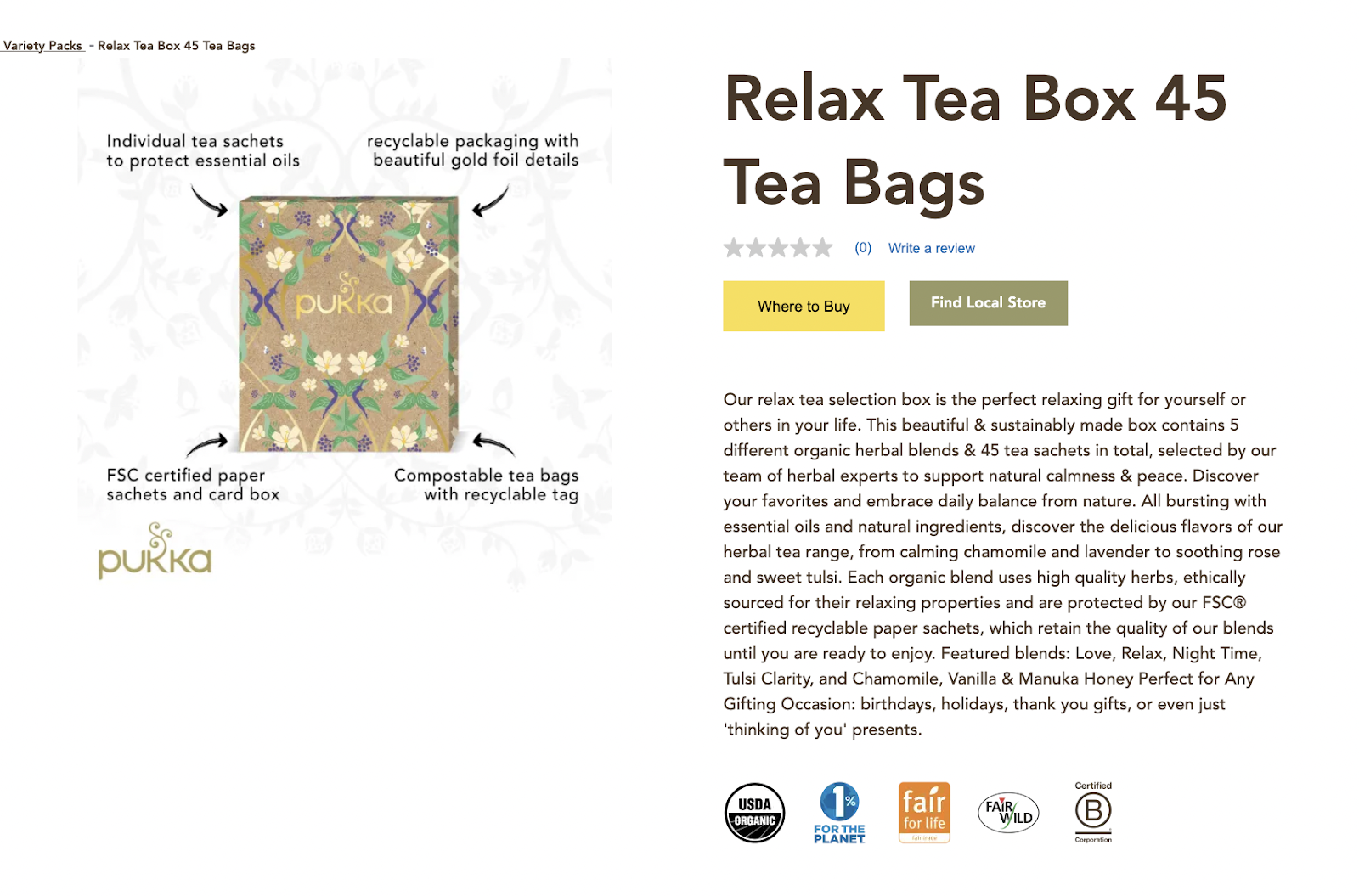 Puuka Relax tea box screenshot of packaging / product