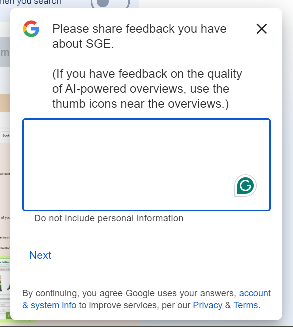 google sge feedback form