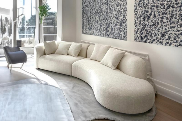 White 3-Seater L-Shape Sofa upholstered in teddy velvet fabric