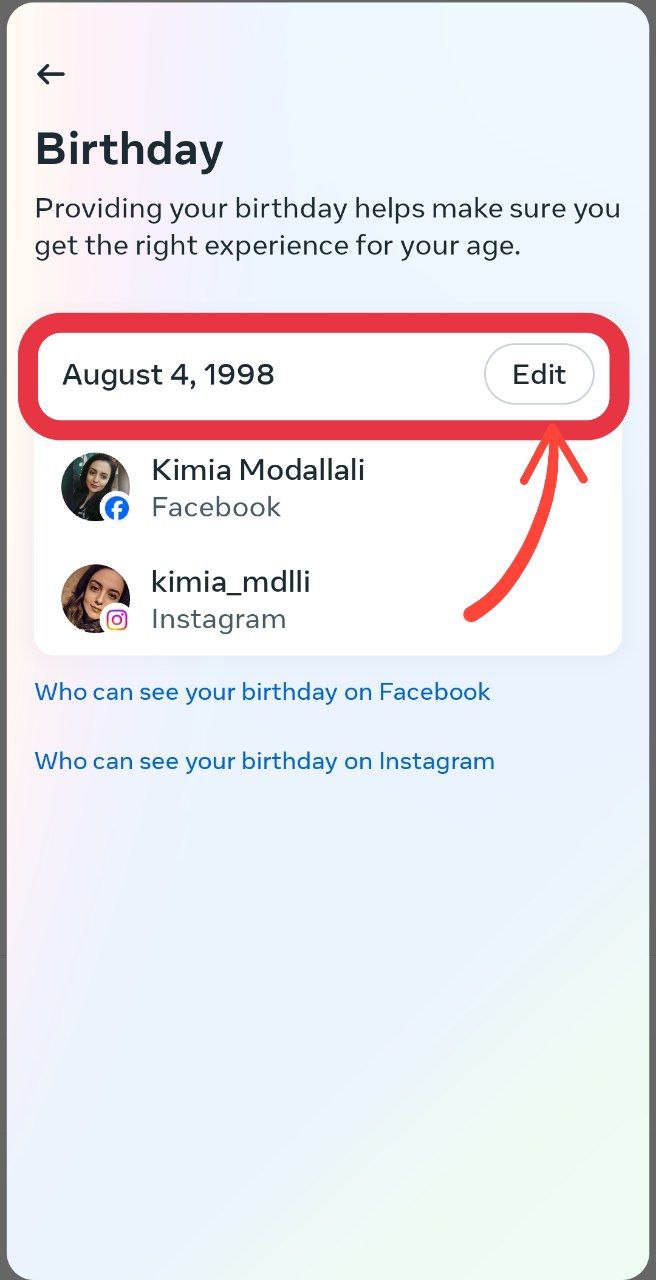 Changing birth date on Instagram