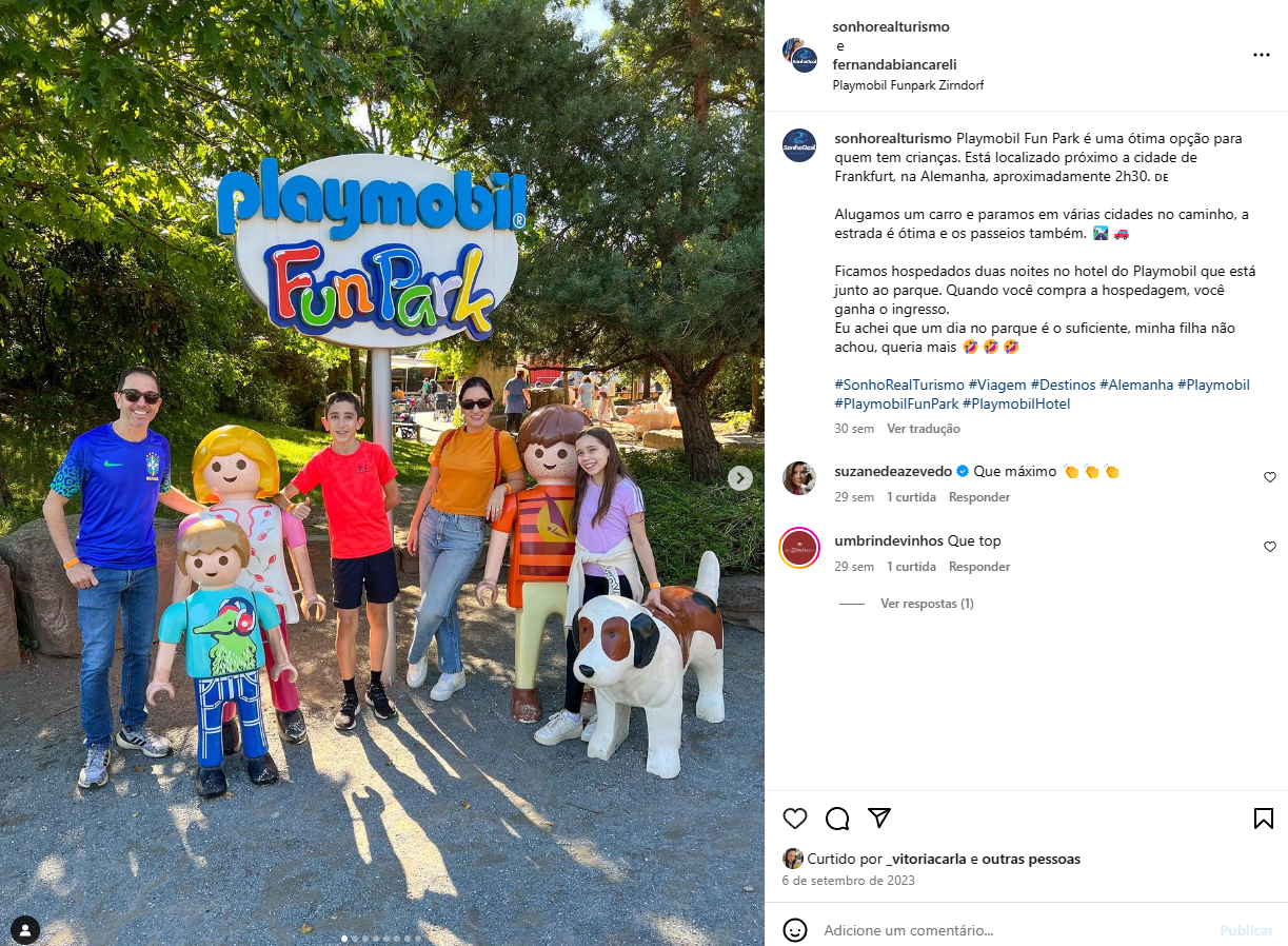postagem do instagram da sonho real mostrando uma família viajando