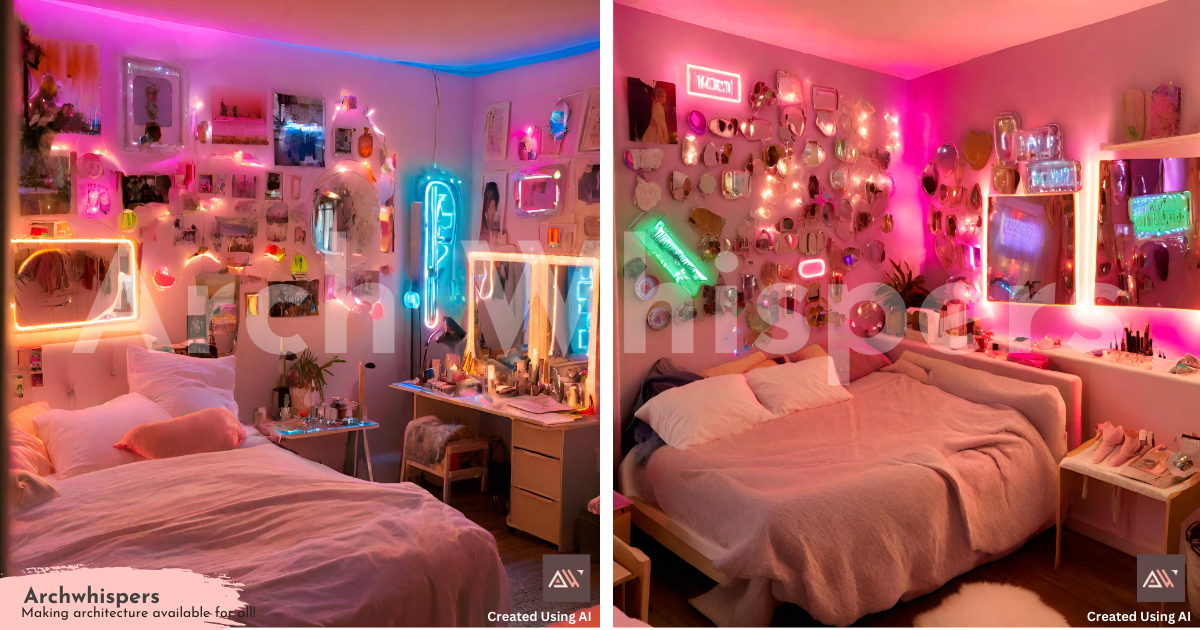 Colourful Neon Signs & Tubes on a Bedroom Wall