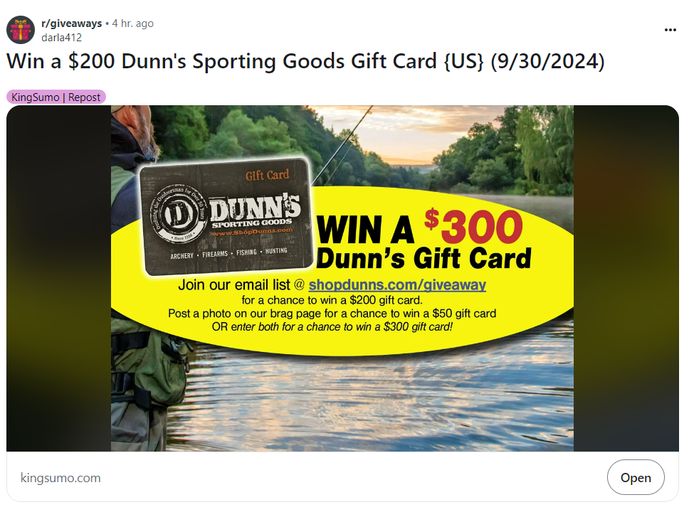 This is a screenshot of Dunns giveaway- an example to build an eCommerce strategy