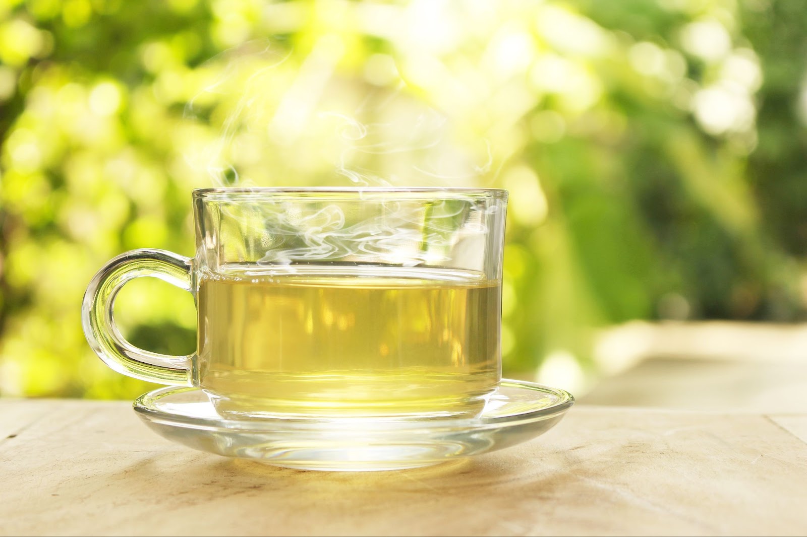 green tea in a transparent mug.
