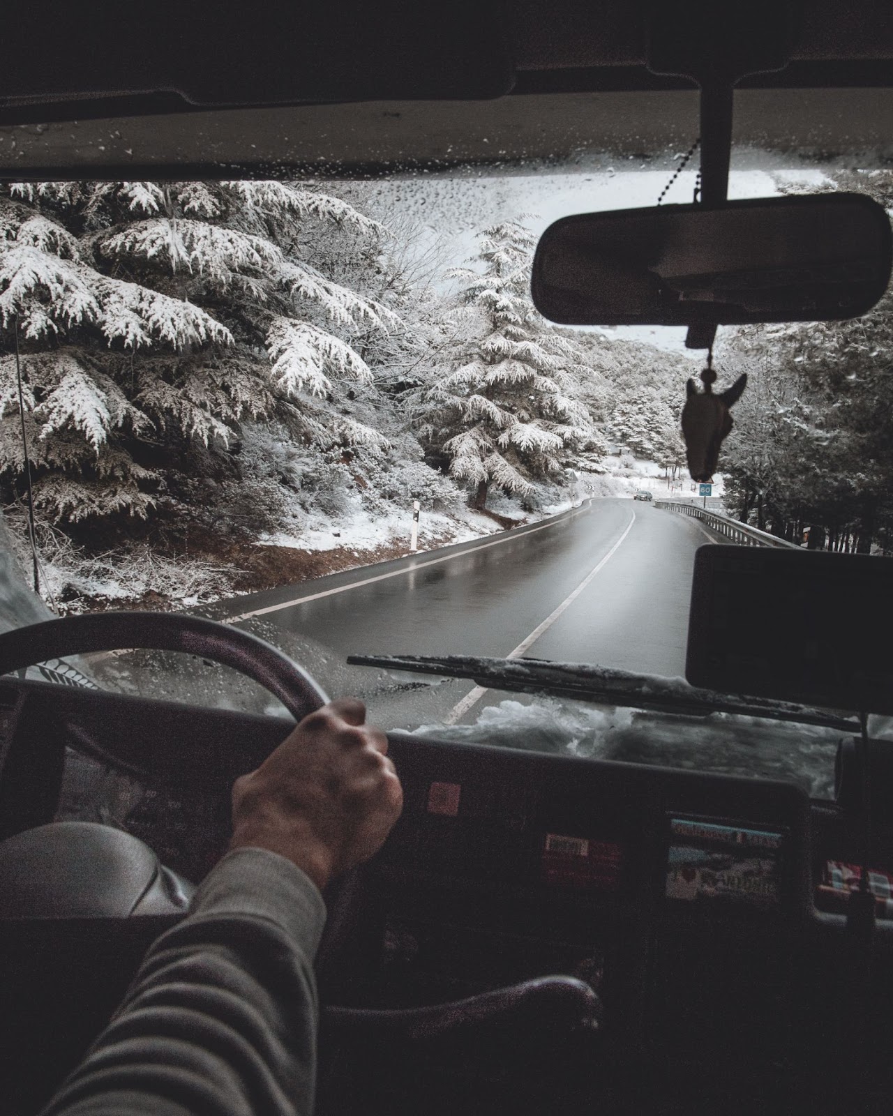 RV on a snowy road