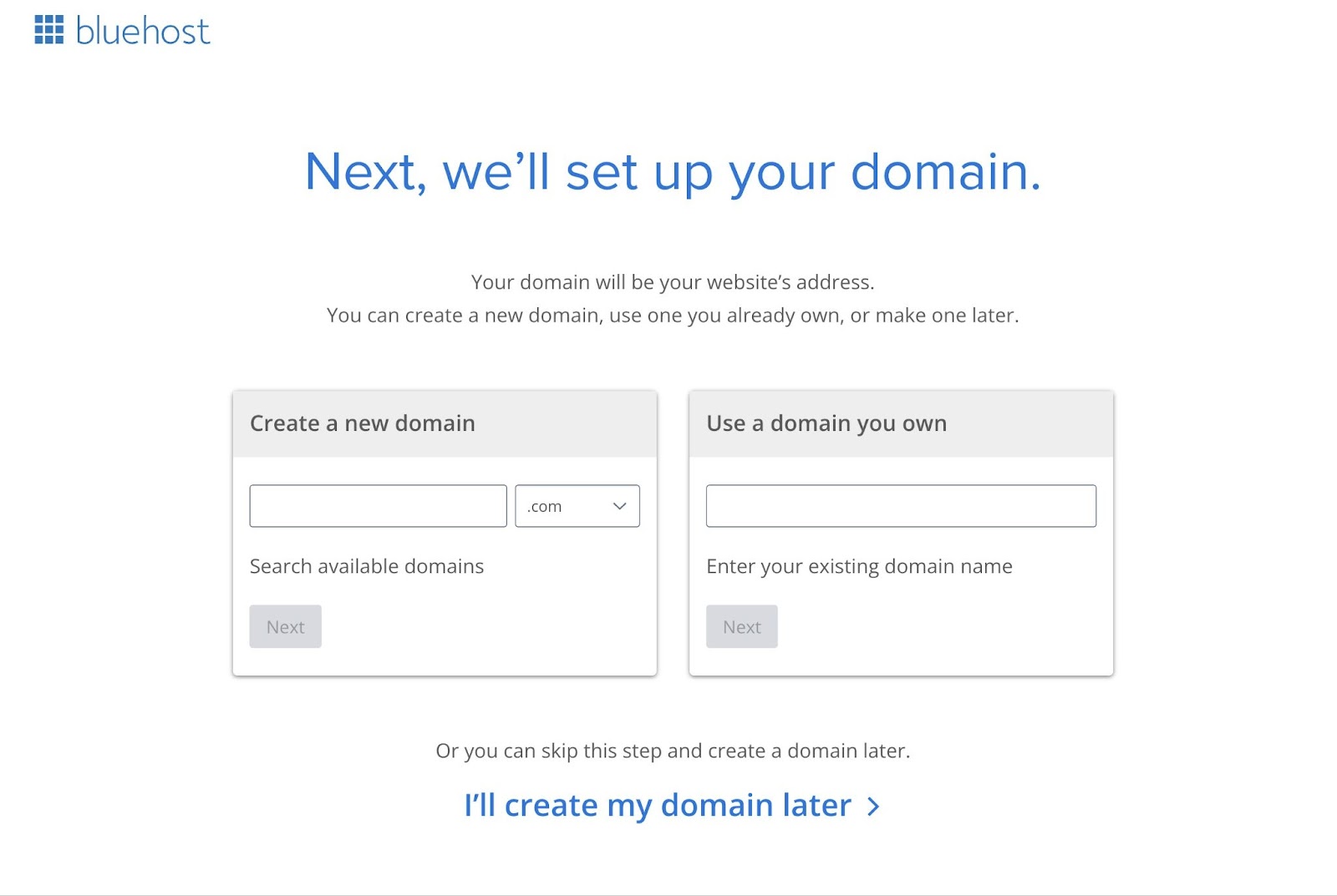 Bluehost signup page for WordPress website