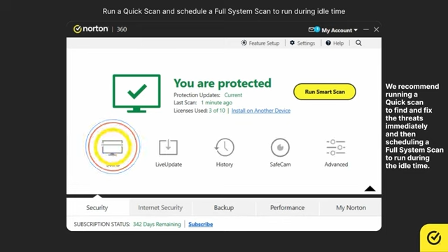 How to Run a Scan on Norton Protection for Viruses, Spyware, and Security Threats screenshot