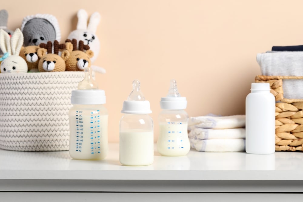 baby bottles with milk 