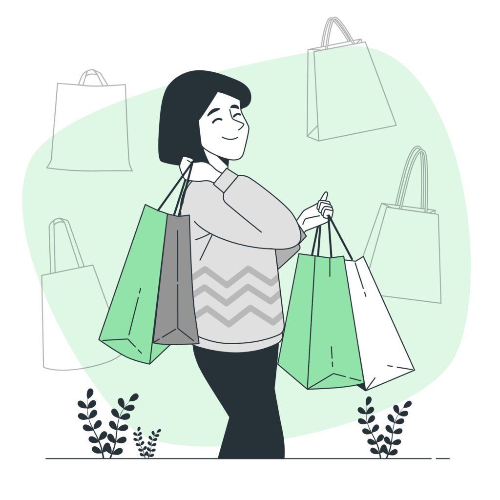 Ilustração de mulher feliz segurando sacola de compras.

Funil de vendas