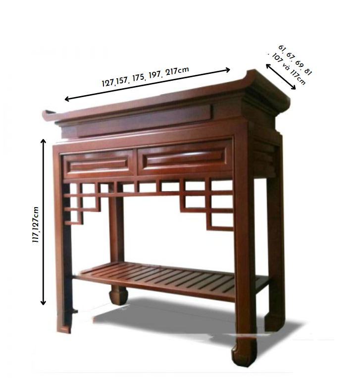 Kích thước bàn thờ gia tiên gỗ công nghiệp tiêu chuẩn
