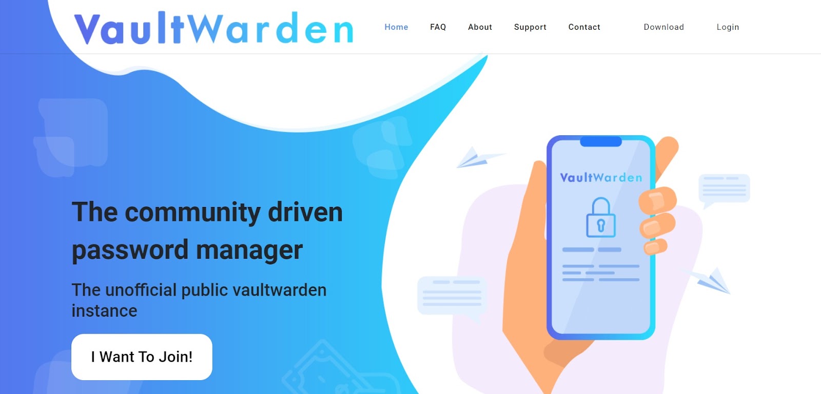 A screenshot of Vaultwarden's website