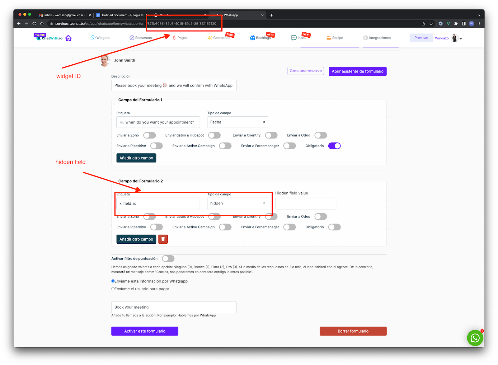 Injection data from your website into the widget – WhatsApp Link