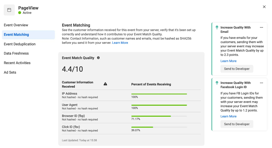 facebook event match quality (EMQ) - meta EMQ