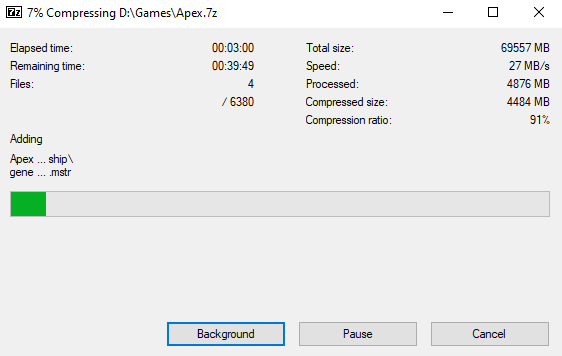 Compressing files using 7Zip